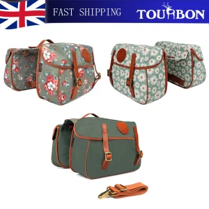 TOURBON Canvas Double Pannier Bike Backseat Trunk Bicycle Rear Rack Bag Cycling